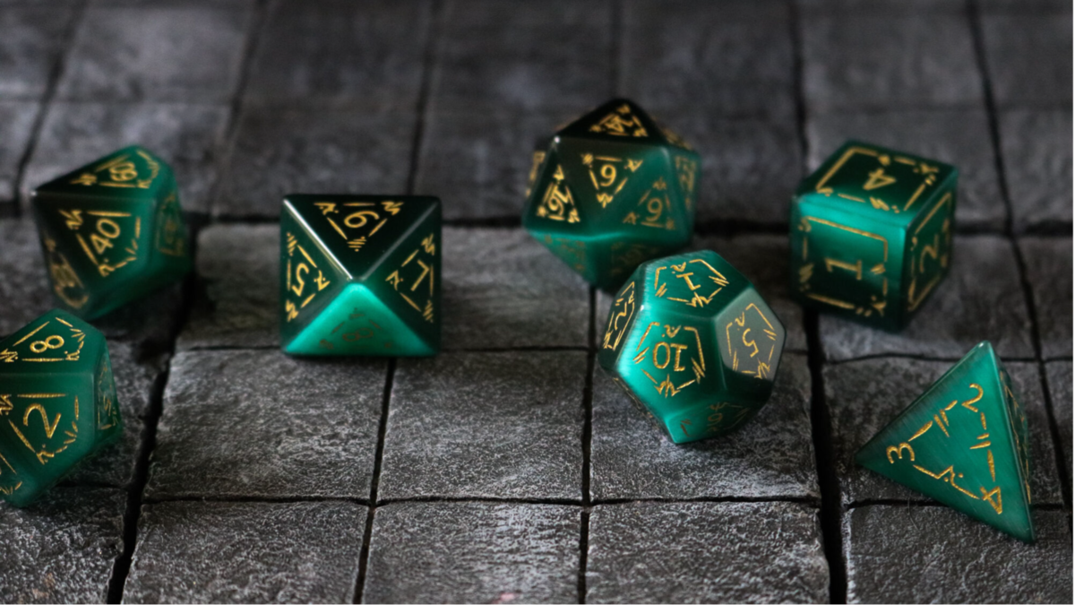 Dragon Shield Gemstone Green Cats Eye Stone Polyhedral Dice DND Set