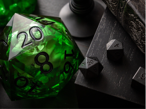 MASSIVE GREEN SKULL LIQUID CORE 95MM CHONK HANDMADE RESIN DICE AND BOX