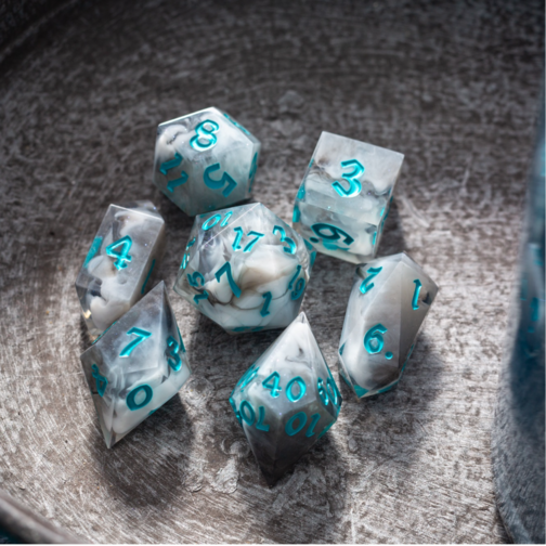 BLUE CLOUD HANDMADE RESIN DICE SET RPG GAME DND MTG TABLETOP GAMING