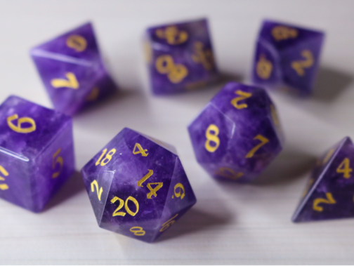 PURPLE GEMSTONE AMETHYST DICE (WITH BOX) HAND CARVED POLYHEDRAL DICE DND SET - GIFT FOR DND, RPG GAME