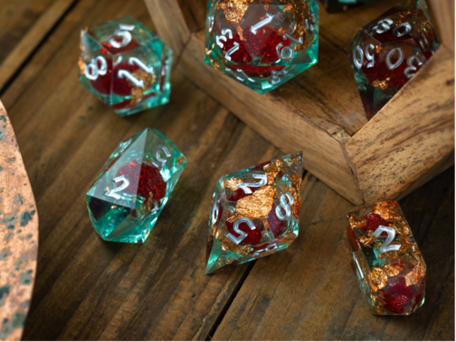 INKED BLACK NIGHT RAISED OBSIDIAN HAND CARVED DICE 