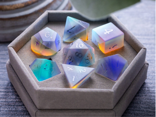 Gemstone Raised Dichroic Glass Polyhedral Dice (With Box) DND Dice Set - Full Set With Box