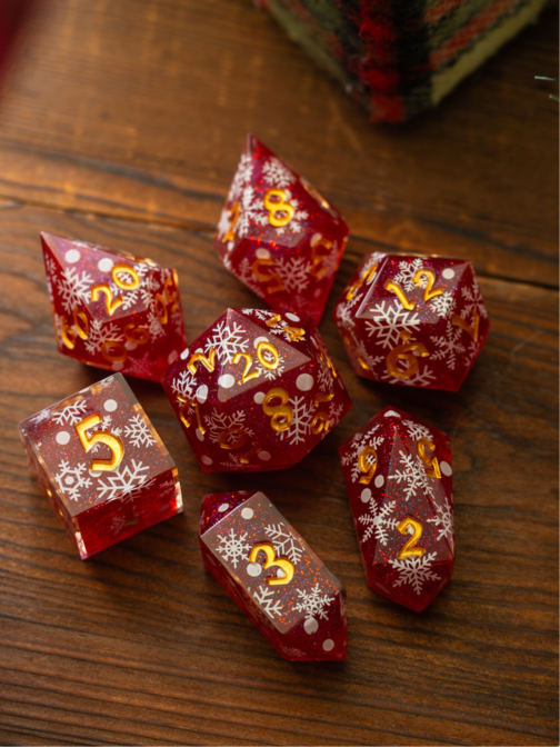 Christmas Red Snowflake Handmade Resin DND Dice Set