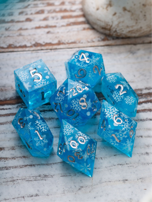 Christmas Blue Snowflake Handmade Resin DND Dice Set