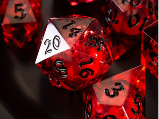 BLOOD RED GLITTER LIQUID CORE HANDMADE RESIN DND DICE SET