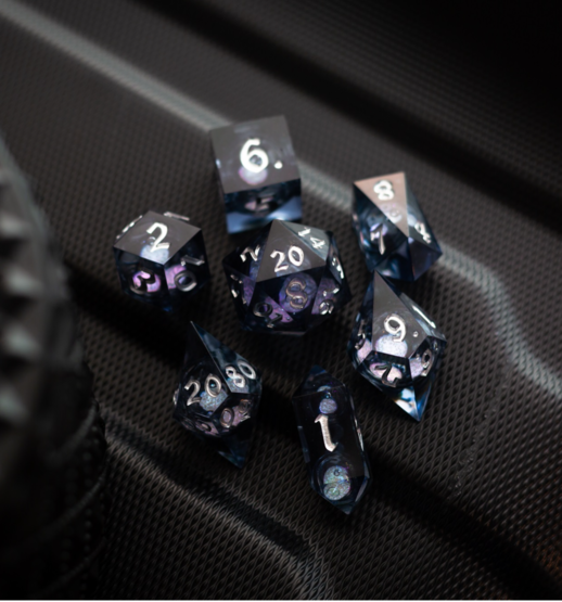 Black and Silver Glitter Liquid Core Dice