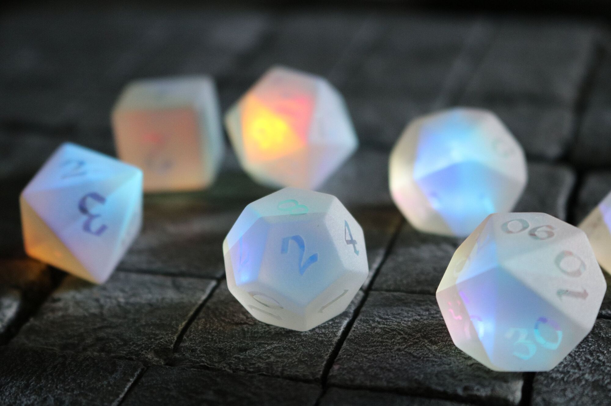 Gemstone Raised Dichroic Glass Polyhedral Dice (With Box) DND Set