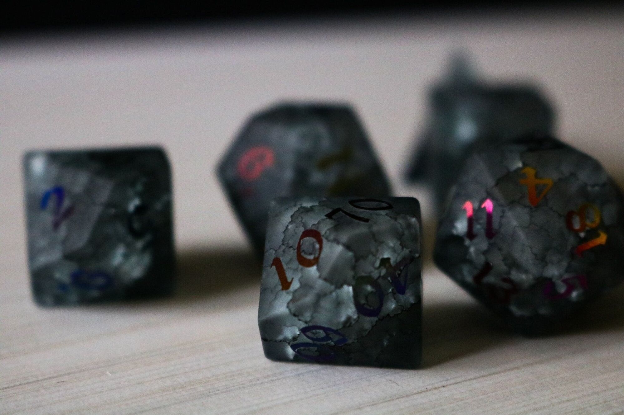 Black Inked Lightning Glass Cracked Glass (And Box) Polyhedral Dice DND Set - RPG Game DND