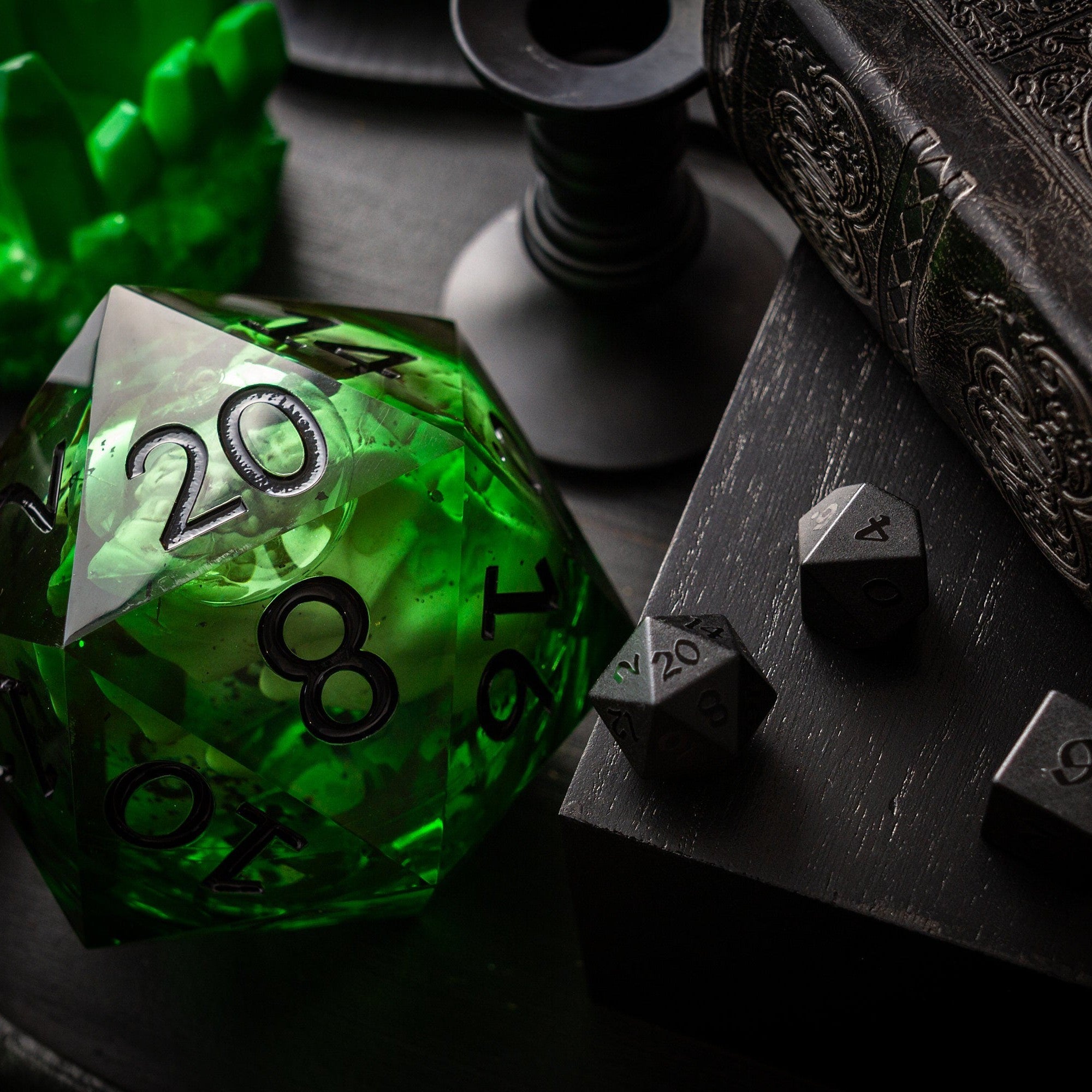 Massive Green Skull Liquid Core 95MM Chonk Handmade Resin Dice And Box - Only 1 D20