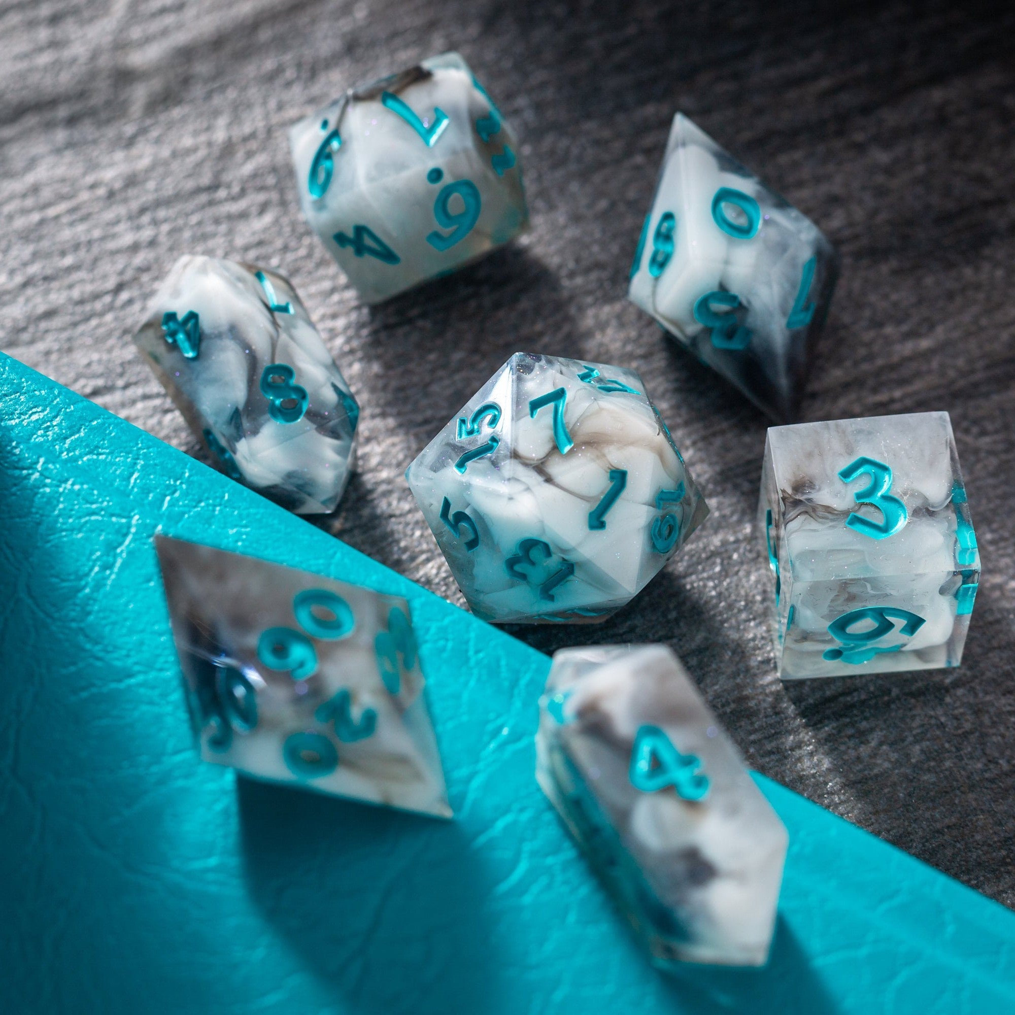 Blue Cloud Handmade Resin (And Box) DND Dice Set - Full Set And Box