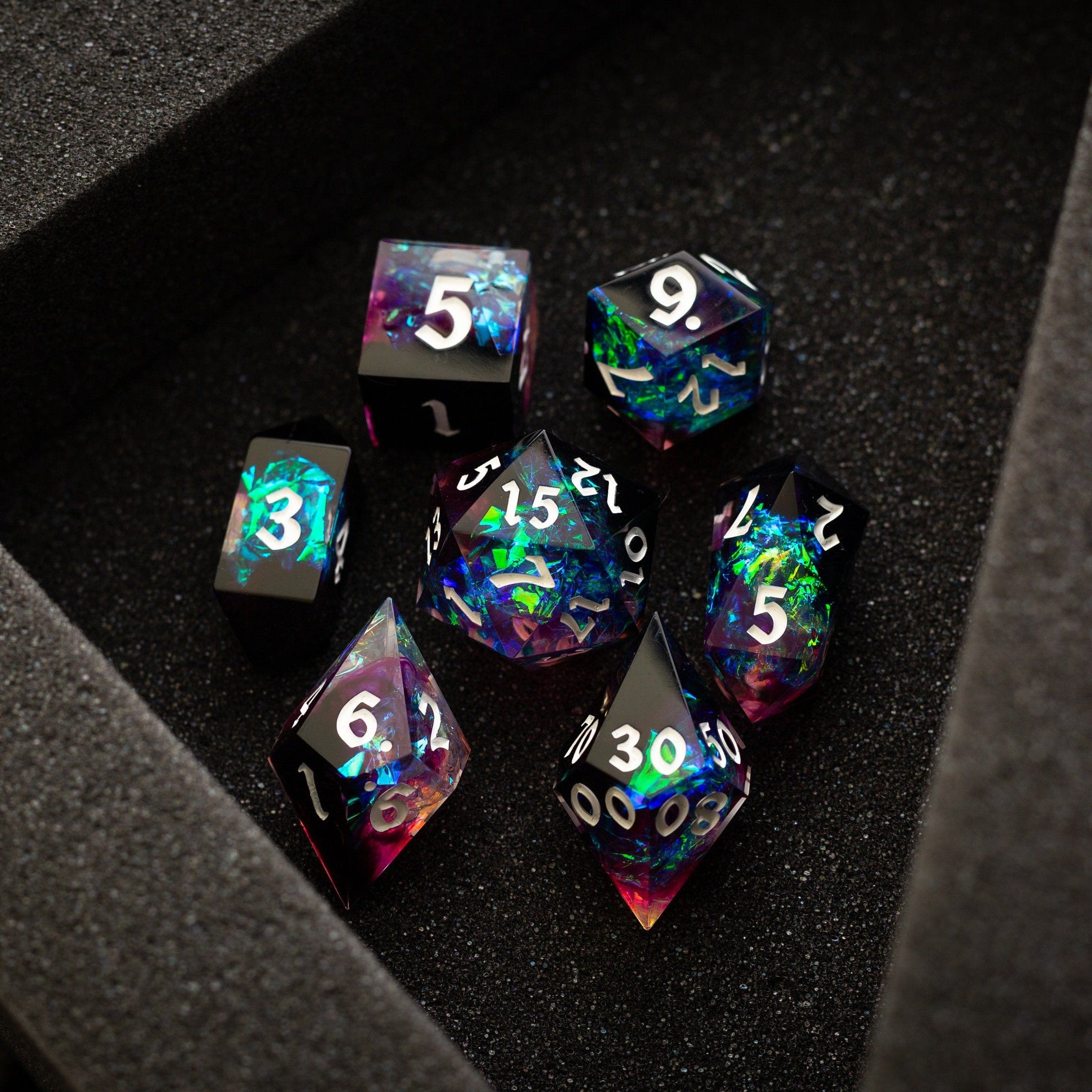 Lightning Handmade Resin (And Box) DND Dice Set - Full Set And Box