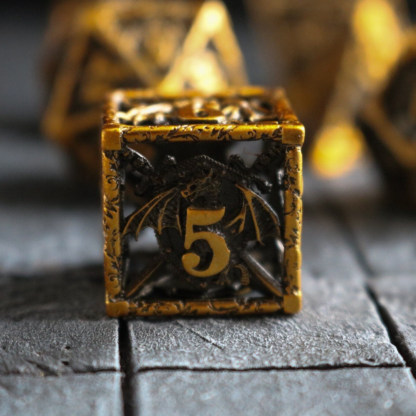 Shield And Sword Gold Hollow Metal (And Box) DND Dice Set - Full Set