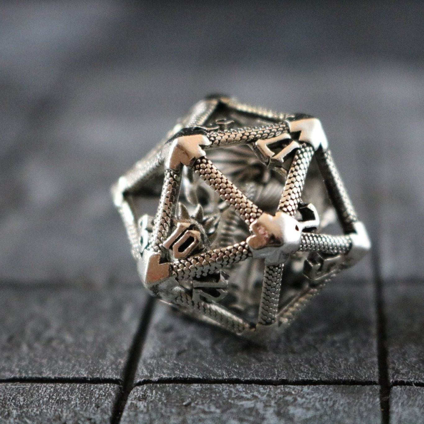 Large Caged Dragon D20 DND Silver Tabletop Gaming Dice - Only 1 D20