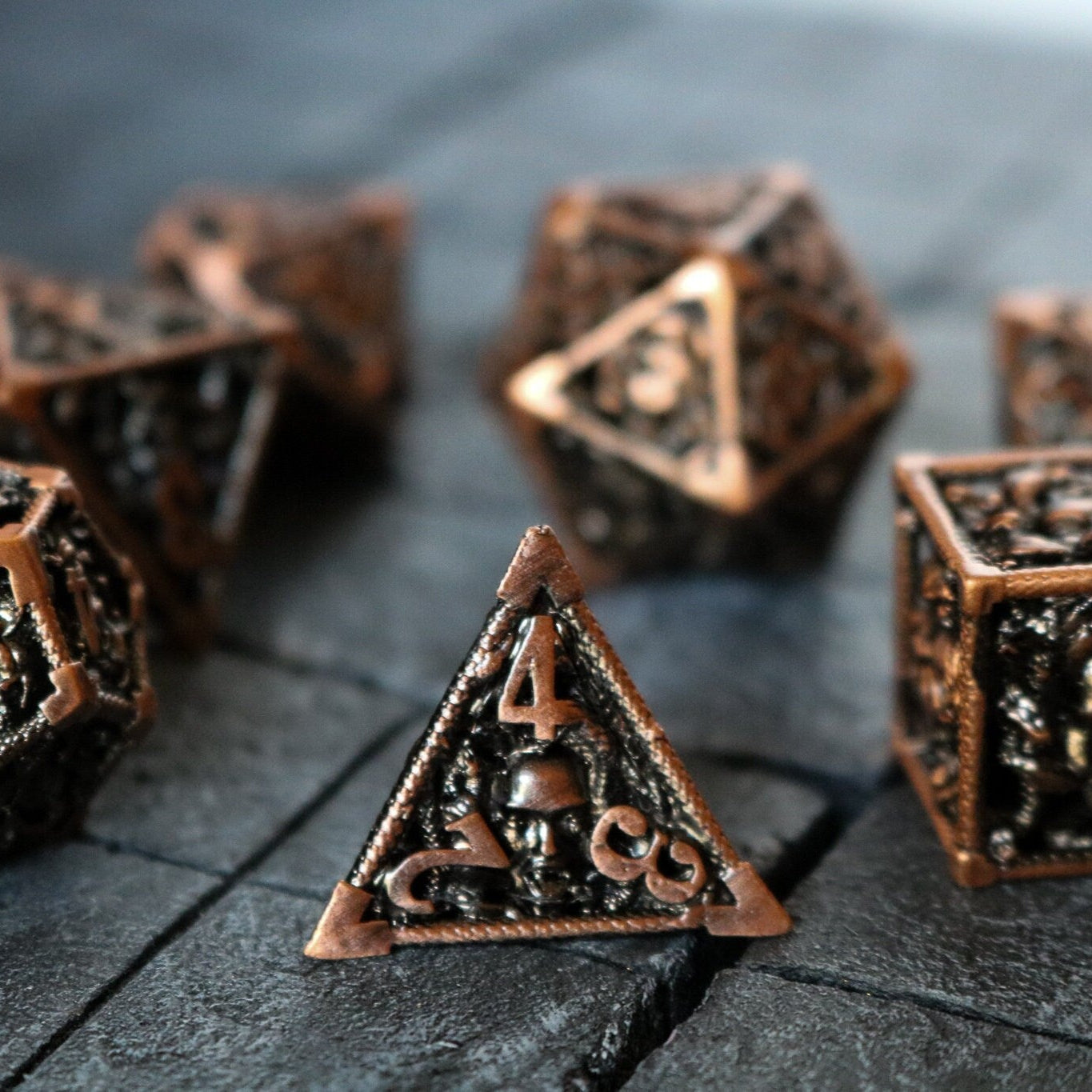 Medusa Copper Hollow Metal (And Box) DND Dice Set - Full Set