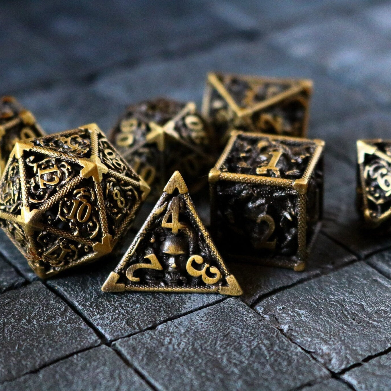 Medusa Bronze Hollow Metal (And Box) DND Dice Set - Full Set