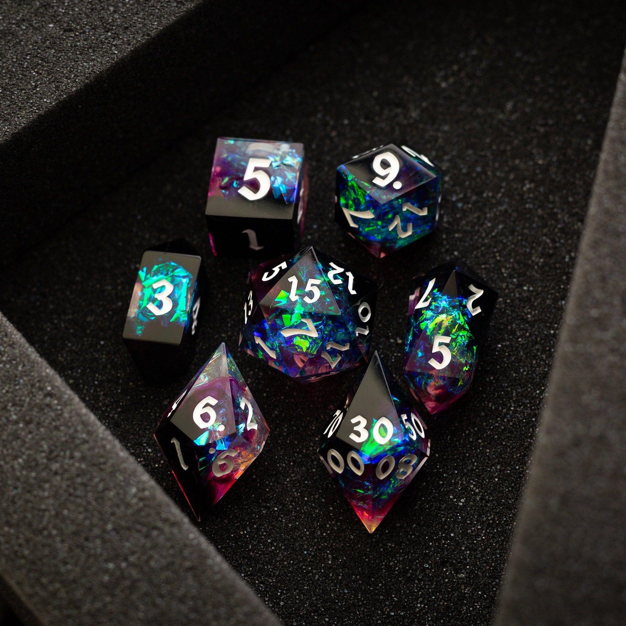 Lightning Handmade Resin DND Dice Set - Full Set And Free Dice Box