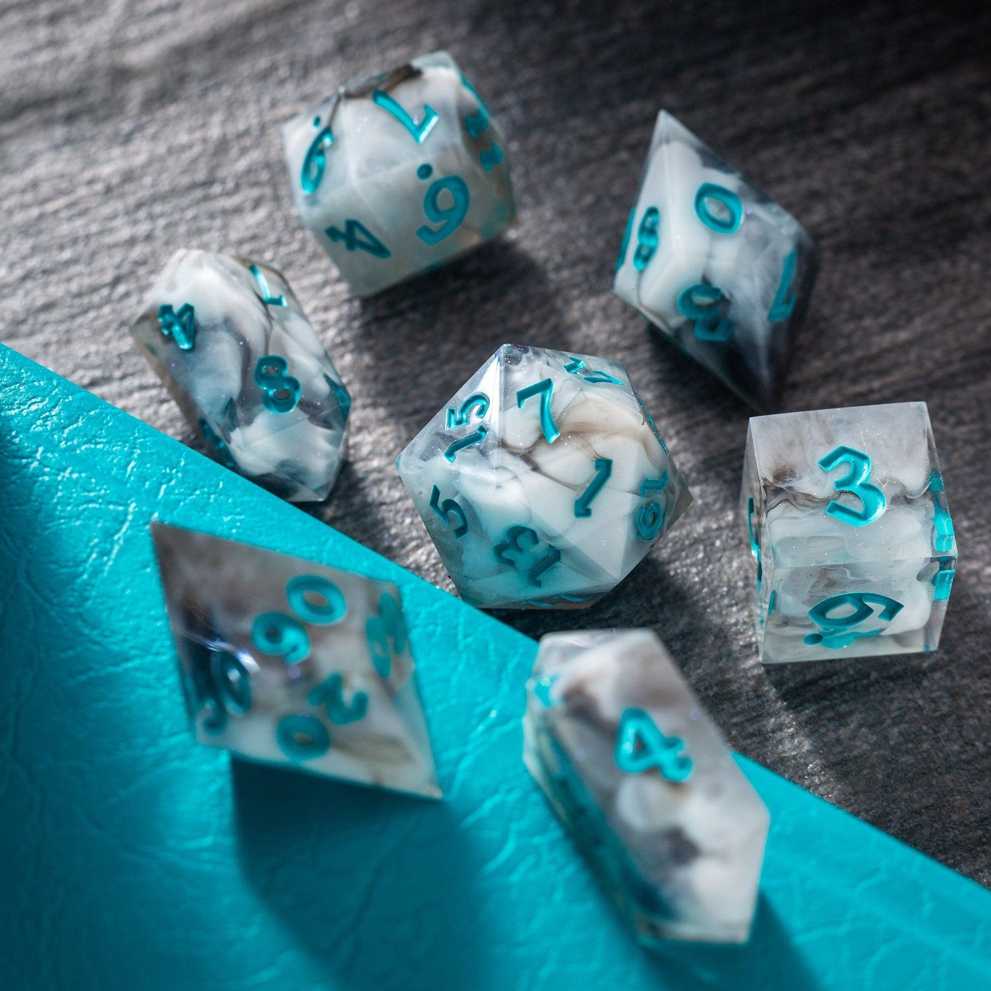 Blue Cloud Handmade Resin DND Dice Set - Full Set And Free Dice Box