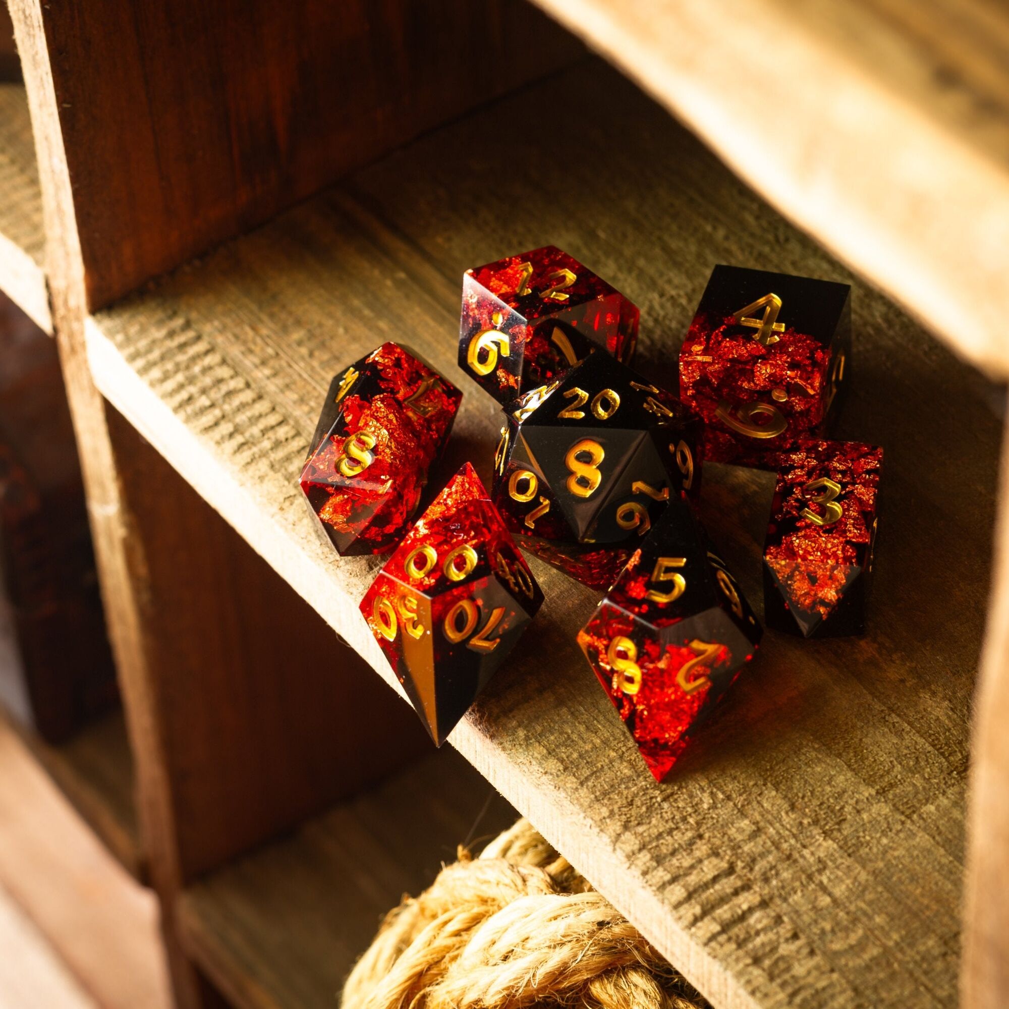 Dark Blood Handmade Resin DND Dice Set - Full Set And Free Dice Box